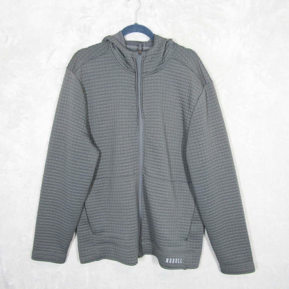 NOBULL Waffle Hoodie Mens XL Charcoal Gray Quilted Full Zip Training Jacket
